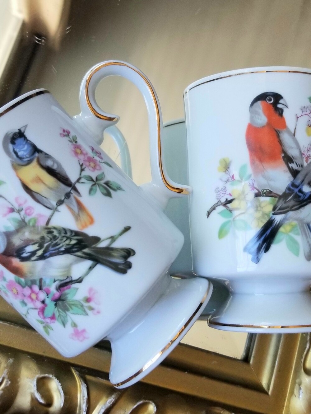 ❗Vintage Royal Crown Porcelain Orange Gray Bird Cup Set❗